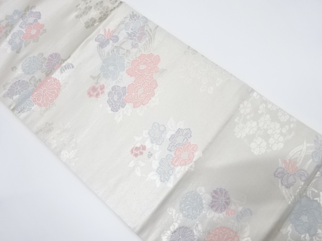 JAPANESE KIMONO / HIRAKI NAGOYA OBI / SILK / FLORAL ROUNDEL CREST